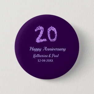 20th happy anniversary add couple name date purple 6 cm round badge