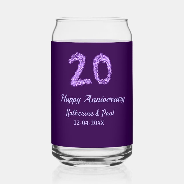 20th happy anniversary add couple name date purple can glass (Front)