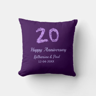20th happy anniversary add couple name date purple cushion
