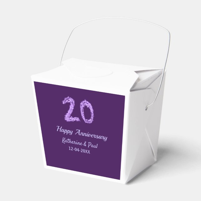 20th happy anniversary add couple name date purple favour box (Front Side)