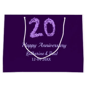 20th happy anniversary add couple name date purple large gift bag