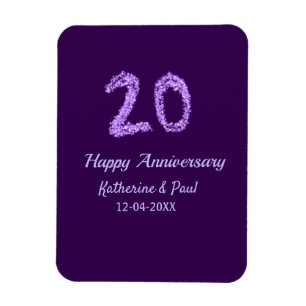 20th happy anniversary add couple name date purple magnet