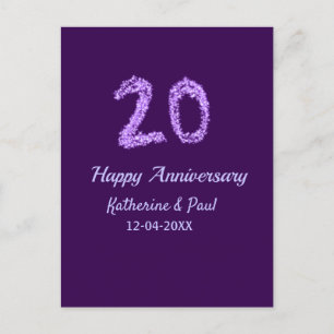 20th happy anniversary add couple name date purple postcard