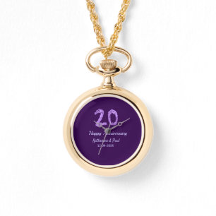20th happy anniversary add couple name date purple watch