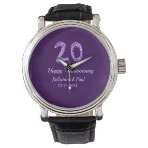 20th happy anniversary add couple name date purple watch
