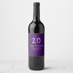 20th happy anniversary add couple name date purple wine label