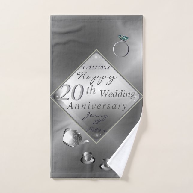 20th Platinum Emerald Anniversary Bath Towel Set (Hand Towel)