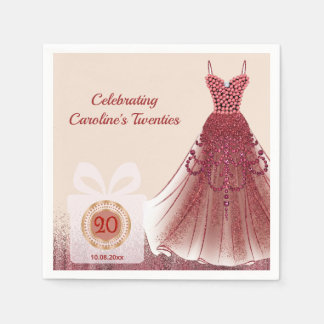 20th Ruby Red Glitter Birthday Luxury Napkin