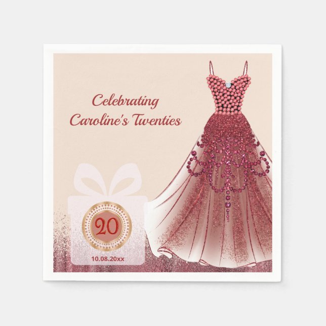20th Ruby Red Glitter Birthday Luxury Napkin (Front)