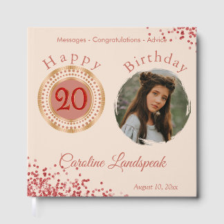 20th Ruby Red Glitter Birthday Photo Guest Book 