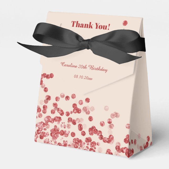20th Ruby Red Glitter Champagne Birthday  Favour Box (Front Side)