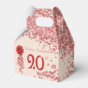 20th Ruby Red Glitter Champagne Gold Birthday Favour Box