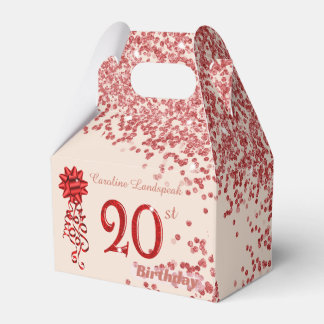 20th Ruby Red Glitter Champagne Gold Birthday  Favour Box
