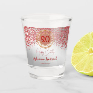 20th Ruby Red Glitter Silver Birthday Shot Glass