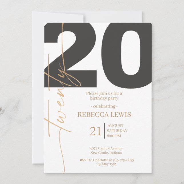 20th Twentieth Birthday Modern Twenty Party  Invitation (Front)