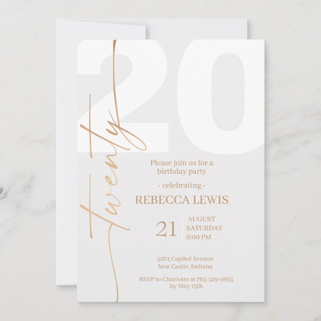 20th Twentieth Birthday Modern Twenty Party  Invitation (Front)