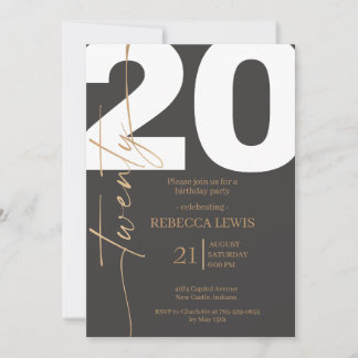 20th Twentieth Birthday Modern Twenty Party  Invitation