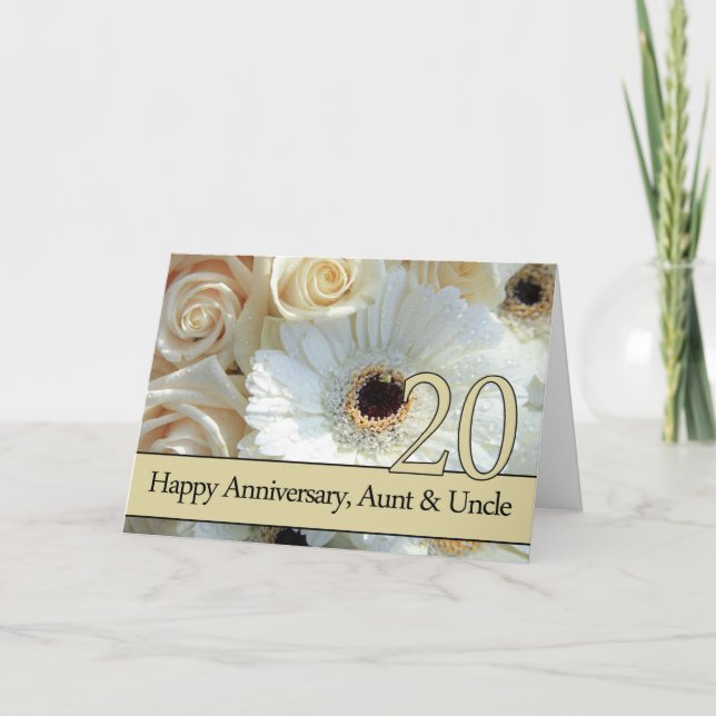 20th Wedding Anniversary Aunt & Uncle  Pink roses Card (Front)