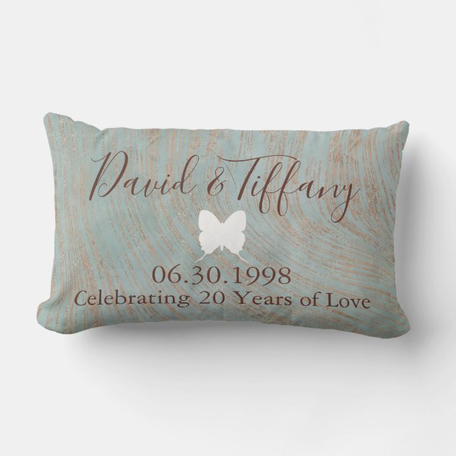 20th Wedding Anniversary Blue and Copper print Lumbar Cushion (Front)