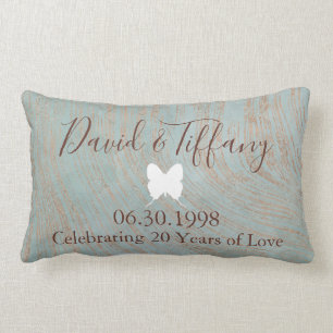 20th Wedding Anniversary Blue and Copper print Lumbar Cushion