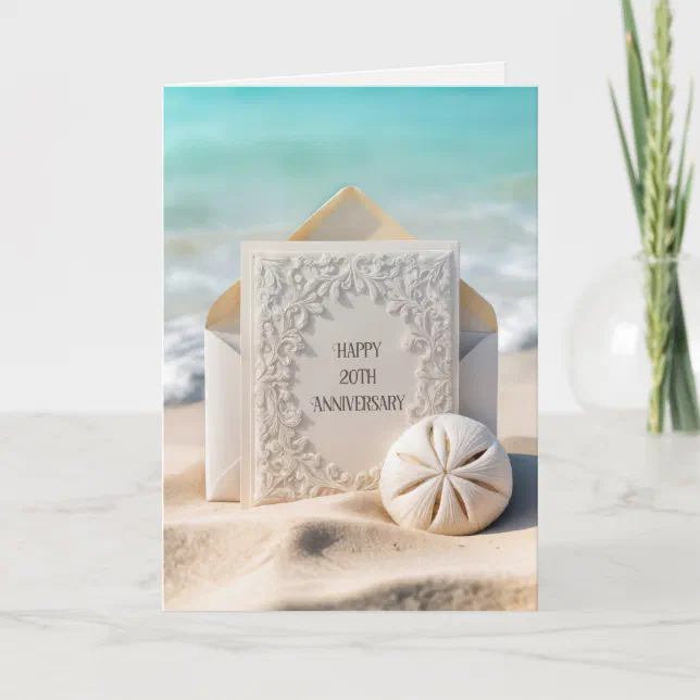 20th Wedding Anniversary Card On Beach Sand | Zazzle