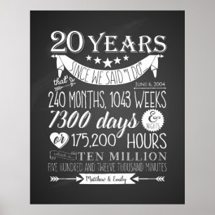 20th wedding anniversary, chalkboard, 20 years poster