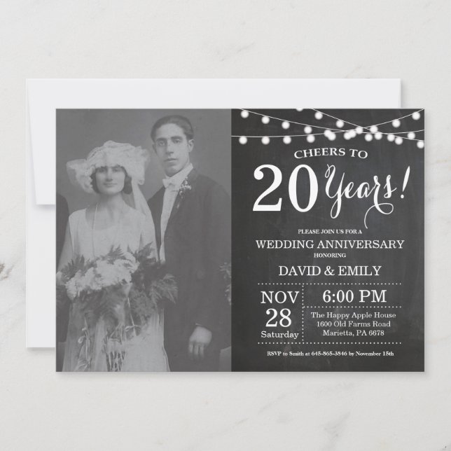 20th Wedding Anniversary Chalkboard Photo Invitation (Front)