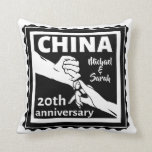 20th wedding anniversary China traditional Cushion<br><div class="desc">If you would like any help customising this design, please use the ask this designer button, just below this text. A romantic design for a married couples 20th 20 years wedding anniversary. An illustration of a man and a wife holding hands, , the text reads china which is the traditional...</div>