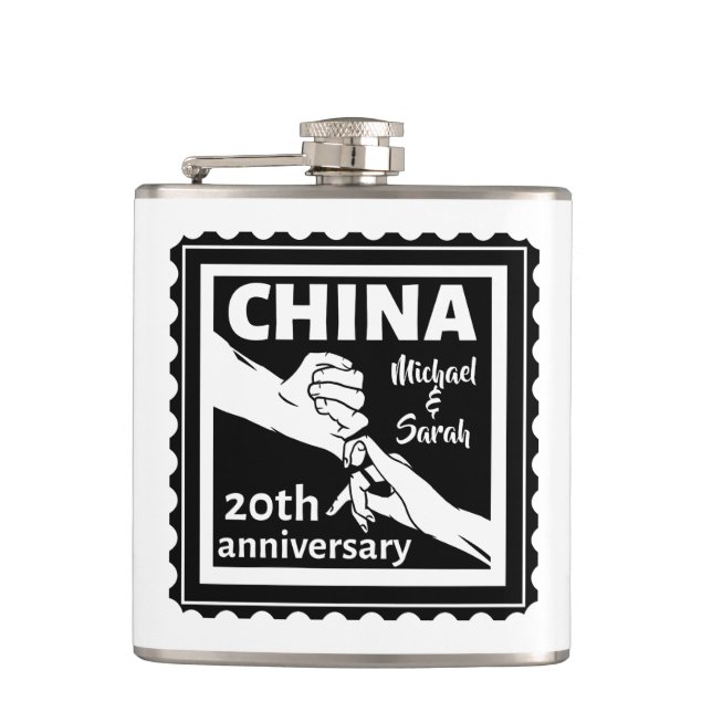20th wedding anniversary China traditional Hip Flask (Front)