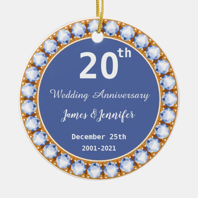 20th Wedding Anniversary diamond Custom Names Ceramic Ornament (Front)