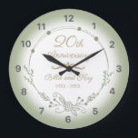 20th Wedding Anniversary Elegant Large Clock<br><div class="desc">A beautiful,  minimalist wedding anniversary design with green floral garland. Can be personalised by adding that husband and wife’s names and the years they have been married.</div>