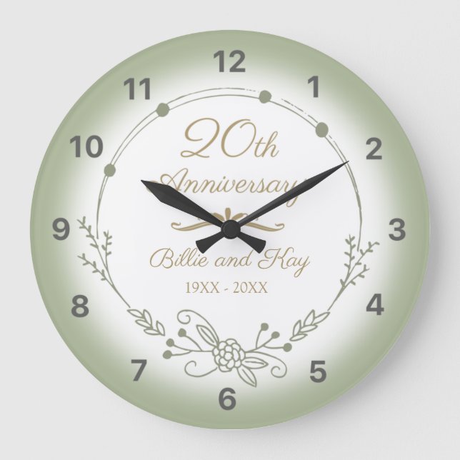 20th Wedding Anniversary Elegant Large Clock (Front)