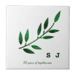 20th Wedding Anniversary Emerald Green Monogram Ceramic Tile<br><div class="desc">Printed with beautiful glittery leaf in white background and monogrammed initials,  this is perfect for coastal beach themed home decor and beach house decorations.</div>