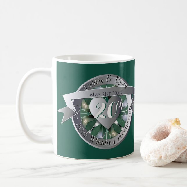 20th Wedding Anniversary Emerald Heart Medallion  Coffee Mug (With Donut)