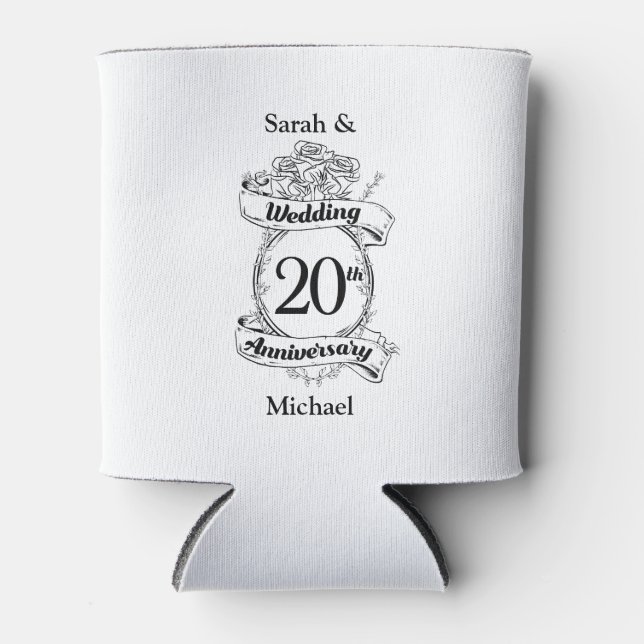 20th Wedding Anniversary Flowers Can Cooler (Front)