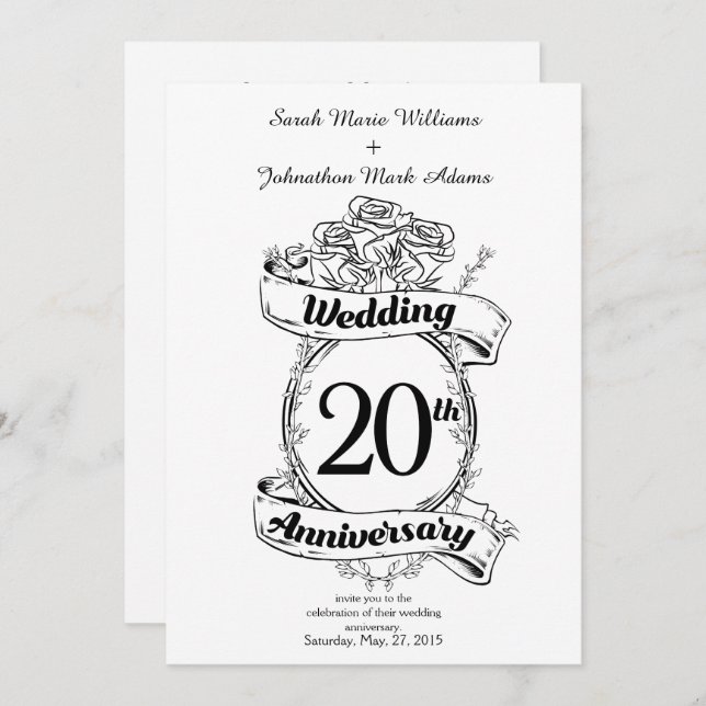 20th Wedding Anniversary Flowers Invitation (Front/Back)