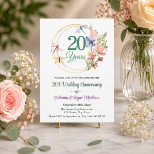 20th Wedding Anniversary Gold Frame Floral Invitation