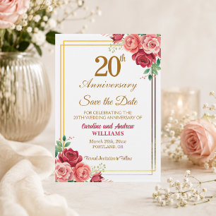 20th Wedding Anniversary Gold Frame Floral  Save The Date