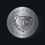 20th Wedding Anniversary Hear Emblem 6 Cm Round Badge<br><div class="desc">Something smart looking,  meaningful and a touch romantic for your 20th wedding anniversary pin!</div>