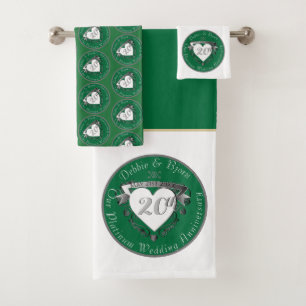 20th Wedding Anniversary Heart Emerald Green Bath Towel Set