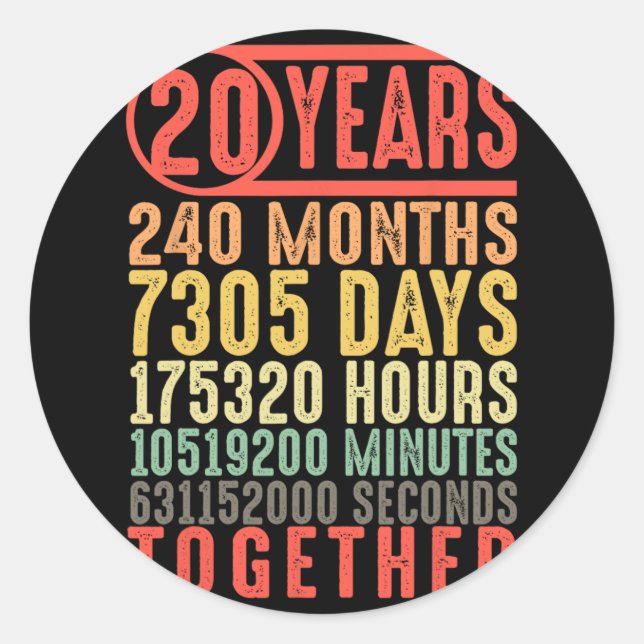 20th Wedding Anniversary Him Her Matching Couples  Classic Round Sticker (Front)