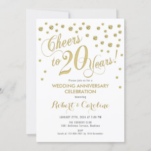 20th Wedding Anniversary Invitation - Gold & White