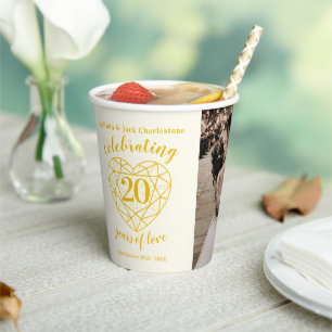 20th Wedding Anniversary outline heart photo Paper Cups