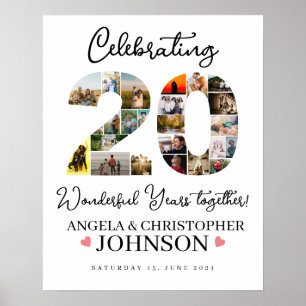 20th Wedding Anniversary Photo Collage party Sign