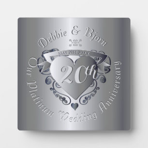 20th Wedding Anniversary Platinum Heart Emblem Plaque