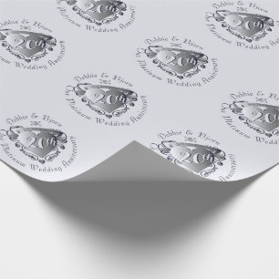 20th Wedding Anniversary Platinum Heart Emblem Wrapping Paper