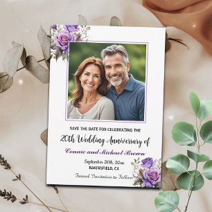 20th Wedding Anniversary Purple Roses Photo Save The Date