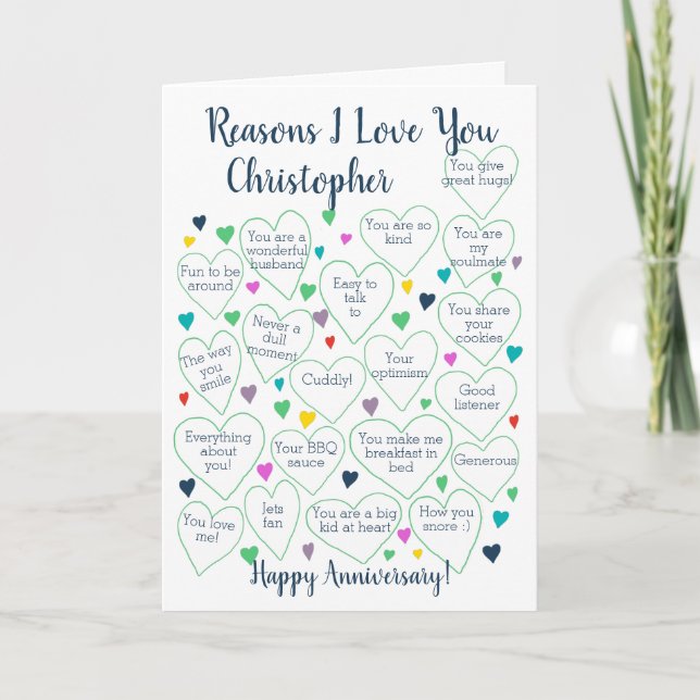 20th Wedding Anniversary Reasons I Love You  Card (Front)