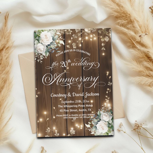 20th Wedding Anniversary Rustic String Lights  Invitation (Creator Uploaded)