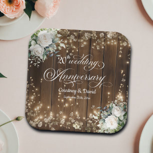 20th Wedding Anniversary Rustic String Lights  Paper Plate